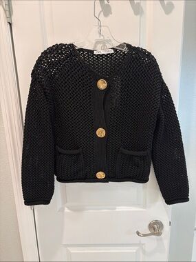 Zara Black Chunky Knit Cardigan with Gold-Tone Buttons